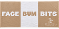 Bombshell Collective Face Bum Bits novelty bath towel in Sand and white, featuring bold lettering, neutral coastal colours and a playful bathroom design.