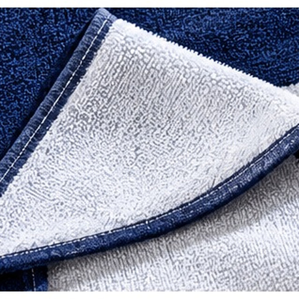 Close-up of the turned-up corner of the Bombshell Face Bum Bits bath towel showing fabric texture, stitching and white reverse